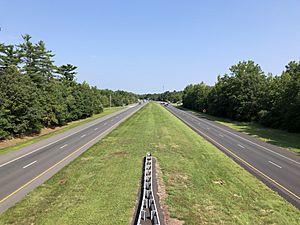 2021-08-09 10 33 19 View north along New Jersey State Route 55 (Cape May Expressway) from the overpass for Little Mill Road in Franklin Township, Gloucester County, New Jersey