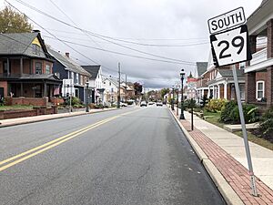 2022-10-26 14 43 34 View south along Pennsylvania State Route 29 (Main Street) just south of Pennsylvania State Route 663 (Pottstown Avenue-Quakertown Avenue) in Pennsburg, Montgomery County, Pennsylvania