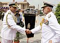 Admiral DK Joshi CNS Desig being welcomed by Outgoing CNS Admiral Nirmal Verma for a ceremonial Parade at South Block, New Delhi