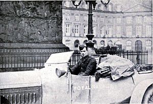 Anthony Wilding at Paris, January 1915, in his armoured car