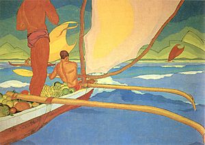 Arman Manookian - 'Men in an Outrigger Canoe Headed for Shore', oil on canvas, c. 1929