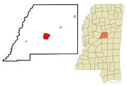 Location of Kosciusko, Mississippi