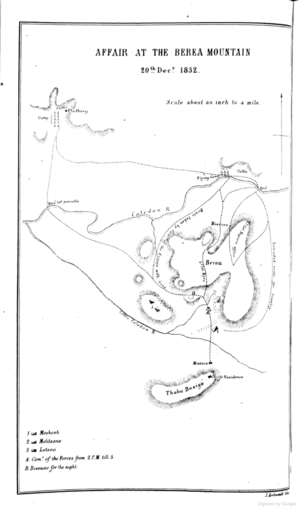 A relief map of modern day Lesotho, with the location of the battle marked.