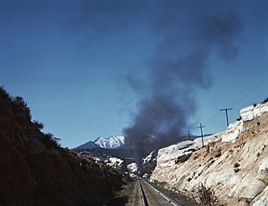 Cajon Pass cut with Santa Fe steam train