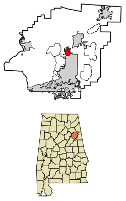 Location of Weaver in Calhoun County, Alabama.
