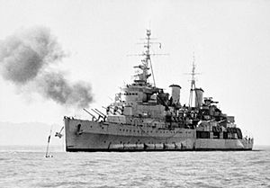 HMS Belfast bombarding Korea