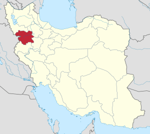 Map of Iran with Kurdistan Province highlighted