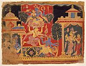 Krishna Uproots the Parijata Tree, Folio from a Bhagavata Purana (Ancient Stories of the Lord) LACMA M.72.1.26