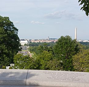 Lincoln Memorial and Washington Memorial from Kennedy grave in Arlington National Cemetery