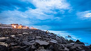Long exposure shot of Beach road near Pondicherry harbour