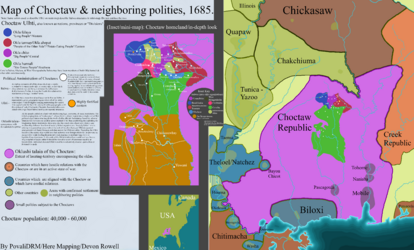 Map of Choctaw and neighboring polities in 1685