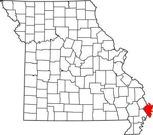 Map of Missouri highlighting Mississippi County