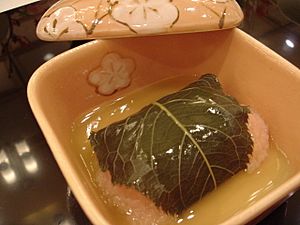 Mushimono with cherry leaf