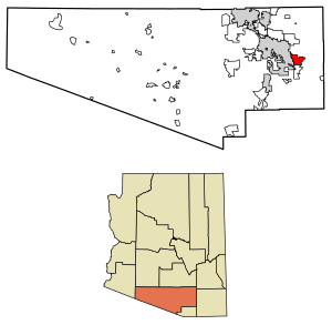 Location of Rincon Valley in Pima County, Arizona.