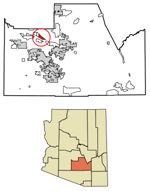 Location of Upper Santan Village in Pinal County, Arizona.