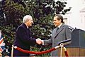 President Richard Nixon and Prime Minister Edward Heath shake hands upon Heath's Arrival at the White House