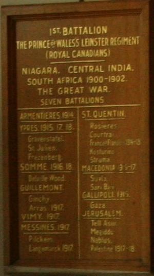 Prince of Wales's Leinster Regiment Royal Canadians plaque @ Royal Military College of Canada