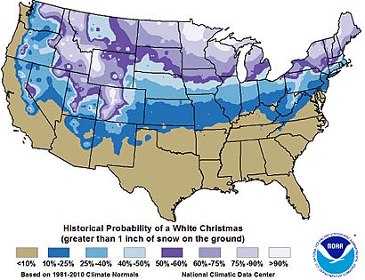 Probability of a white Christmas in the United States 1981-2010