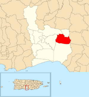 Location of Río Cañas Arriba within the municipality of Juana Díaz shown in red