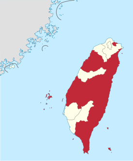 Map depicting subdivisions nominally part of the province (red)
