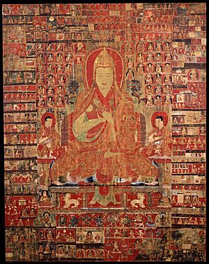 Tsongkapa, thangka from Tibet in the 15th-century, painting on cloth - Google Art Project
