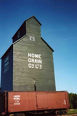 The Bellis Home Grain Co. Ltd. elevator, which was built in 1920, closed in 1972 and moved in 1980, is now located and preserved on display at the Ukrainian Cultural Heritage Village, east of Edmonton.