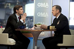 US Navy 110204-N-0696M-049 Chairman of the Joint Chiefs of Staff Adm. Mike Mullen is interviewed by Good Morning America's George Stephanopoulos