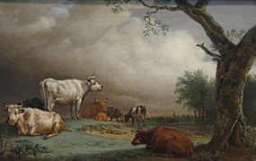 'Cattle in a Meadow' by Paulus Potter, 1652, oil on wood