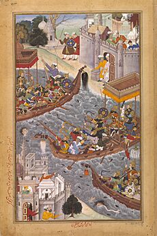 1565-Battle Scene with Boats on the Ganges-Akbarnama