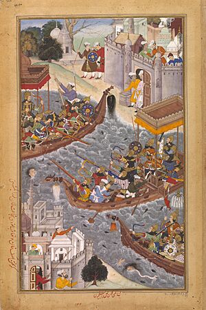 1565-Battle Scene with Boats on the Ganges-Akbarnama