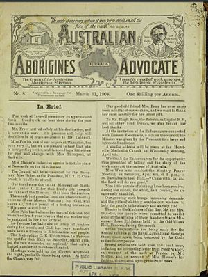 Australian Aborigines Advocate front cover 31 March 1908