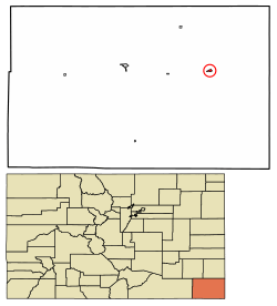 Location of Walsh in Baca County, Colorado.