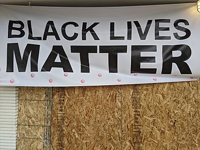 Black Lives Matter banner, coffee shop, Magnolia Park, Burbank, California, USA.jpg