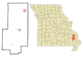 Bollinger County Missouri Incorporated and Unincorporated areas Sedgewickville Highlighted