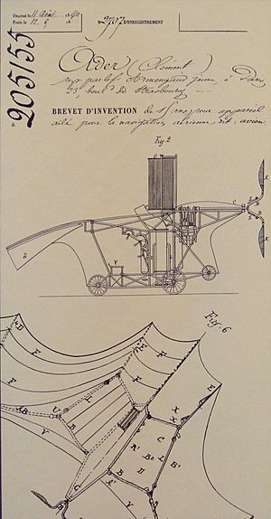 Clement Ader Avion French patent 205155 of 19 April 1890