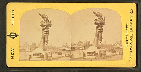 Collossal hand and torch. Bartholdi's statue of "Liberty.", from Robert N. Dennis collection of stereoscopic views