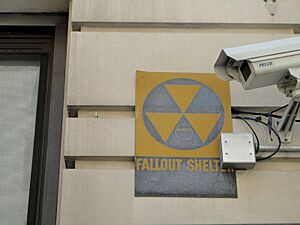 Fallout shelter sign on a building