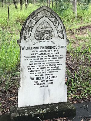 Headstone for Wilhelmine Fredericke Schulz and husband Wilhelm Schulz, Vernon Baptist Cemetery, 2022
