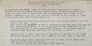 John Lightbodys note on St James Churchyard