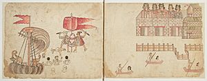 La pelea en Tacuba durante la batalla de Colhuacatonco & la evacuación de Tenochtitlan, en los folios 23v & 24r