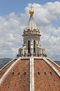 Lanterna on dome of Florence Cathedral viewed from top of bell tower