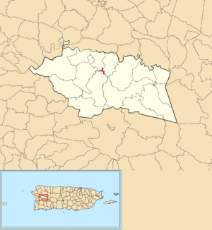 Location of Las Marías barrio-pueblo within the municipality of Las Marías shown in red