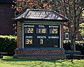 Loughton Cricket Club ground scoreboard at Loughton, Essex, England