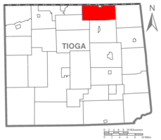 Map of Tioga County Highlighting Lawrence Township