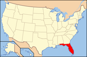 Map of the United States with Florida highlighted.