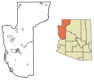 Location of Topock in Mohave County, Arizona.