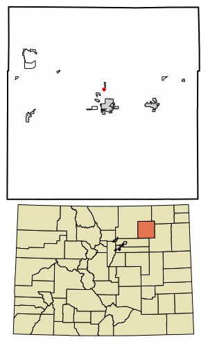 Location of the Blue Sky CDP in Morgan County, Colorado.