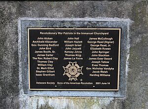 Plaque commemorating American Revolutionary War Patriots buried in Immanuel Episcopal Church in New Castle, DE