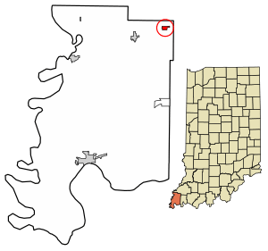 Location of Cynthiana in Posey County, Indiana.