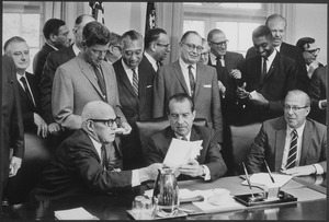 President Nixon signing Executive Order 11491, with labor leaders - NARA - 194659